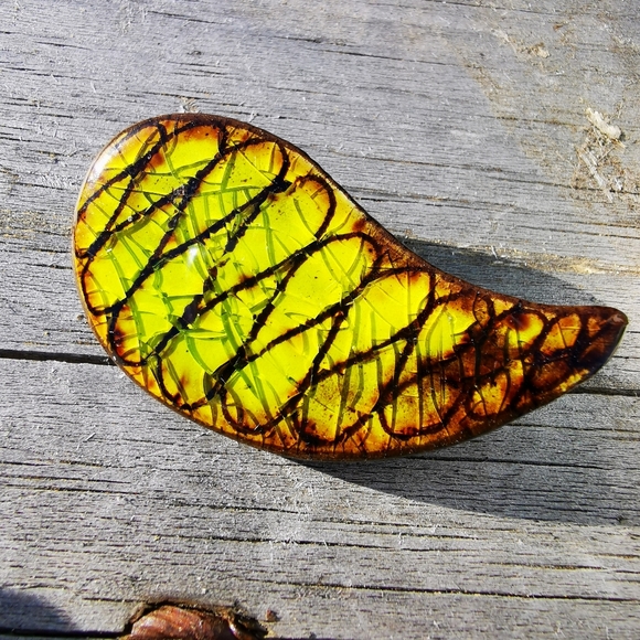 Vintage Alice Lund Pottery Mid Century Lime Green Brown Brooch Tear Drop… - Picture 8 of 16